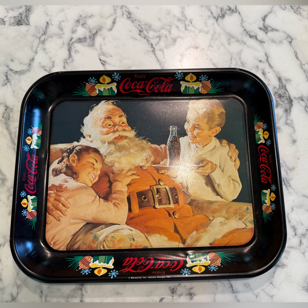 Coca Cola Black and Red Santa Family Serving Tray